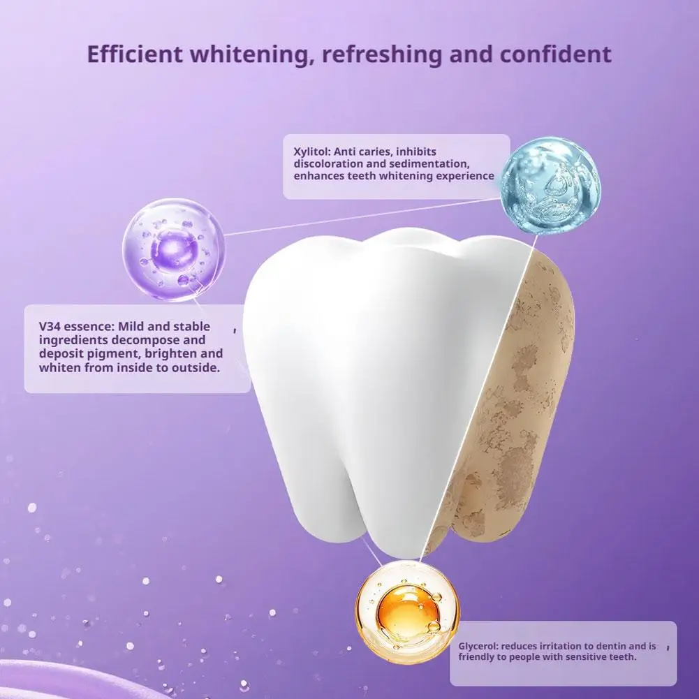 V34 Purple Teeth Whitening Strips 42Pairs Protable Teeth Whitening Product Fresh Breath Remove Stains Tooth Brightening Stickers