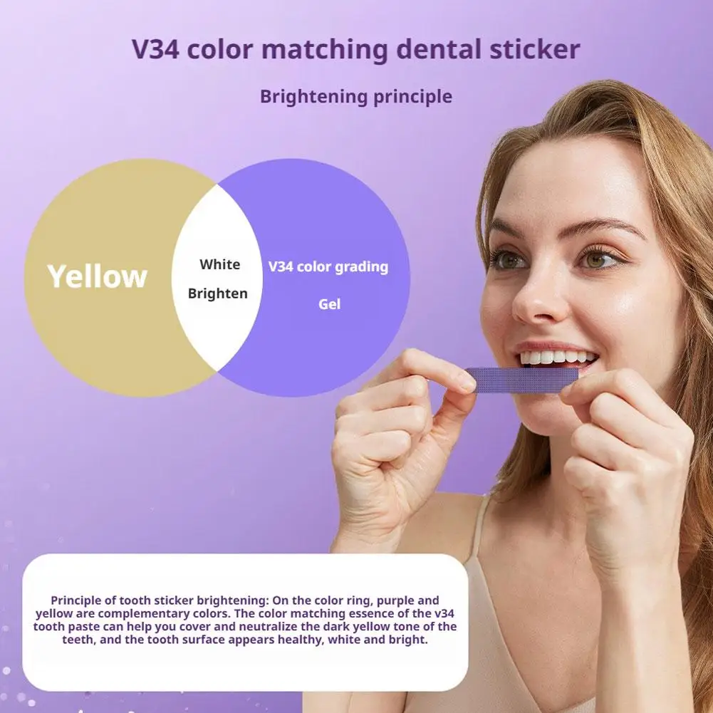 V34 Purple Teeth Whitening Strips 42Pairs Protable Teeth Whitening Product Fresh Breath Remove Stains Tooth Brightening Stickers