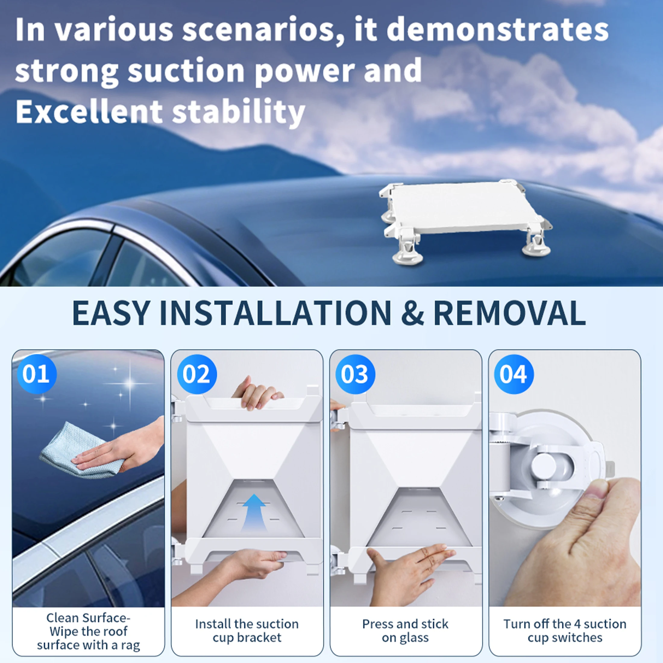 4 Suction Cups and 2 Brackets For Starlink Mini Mount Suction Cup Car Sunroof Suction Mounting Bracket for RVs,Vans,Boat,Trucks