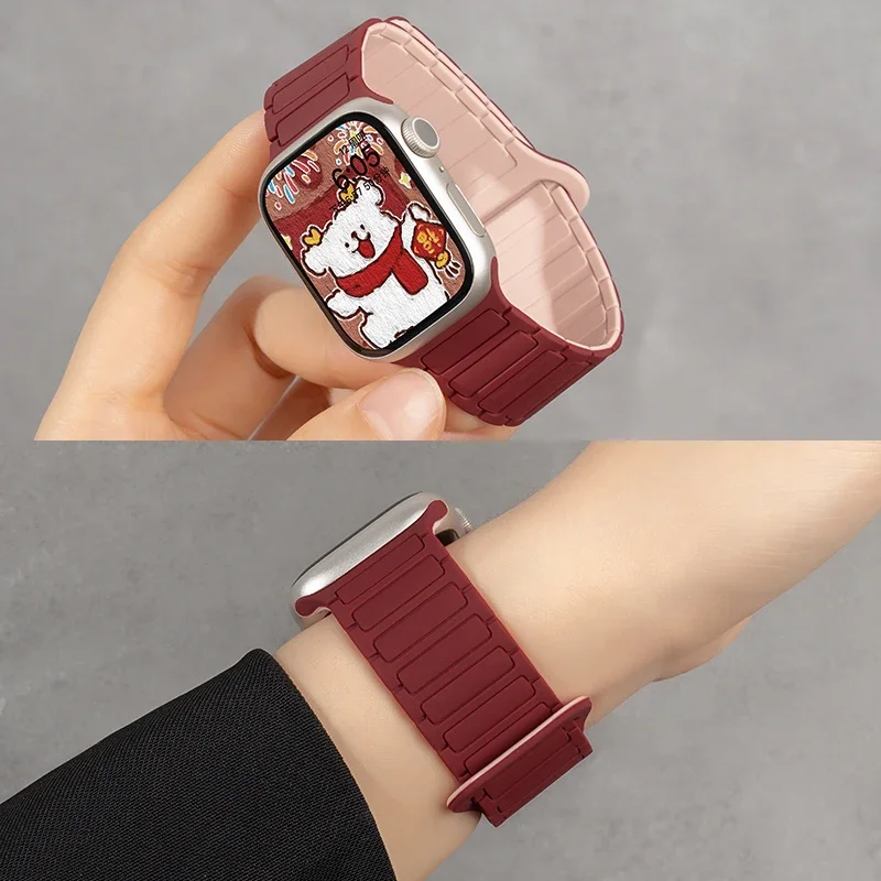 Silicone Strap for Apple Watch 46mm 42mm 49 45mm 41mm 44 40mm Magnetic Band for IWatch Ultra 4/3/2 Series 12 11 10 9 8 7 6 SE 5