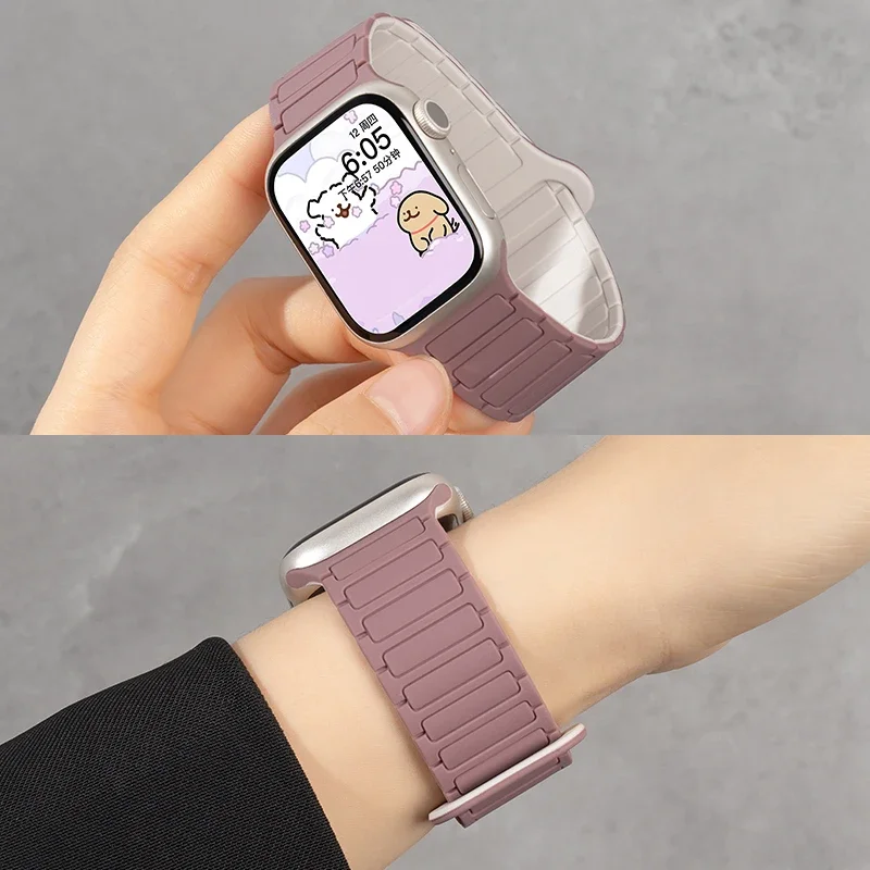 Silicone Strap for Apple Watch 46mm 42mm 49 45mm 41mm 44 40mm Magnetic Band for IWatch Ultra 4/3/2 Series 12 11 10 9 8 7 6 SE 5
