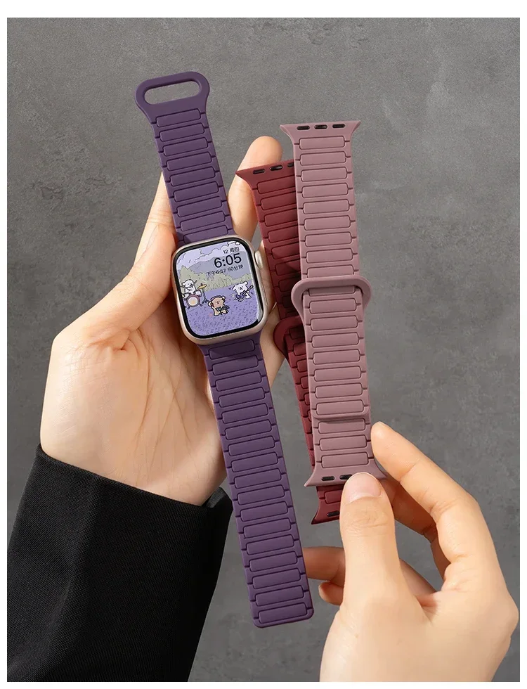 Silicone Strap for Apple Watch 46mm 42mm 49 45mm 41mm 44 40mm Magnetic Band for IWatch Ultra 4/3/2 Series 12 11 10 9 8 7 6 SE 5