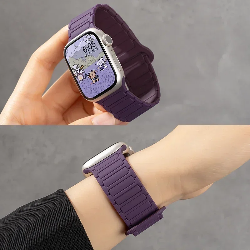 Silicone Strap for Apple Watch 46mm 42mm 49 45mm 41mm 44 40mm Magnetic Band for IWatch Ultra 4/3/2 Series 12 11 10 9 8 7 6 SE 5