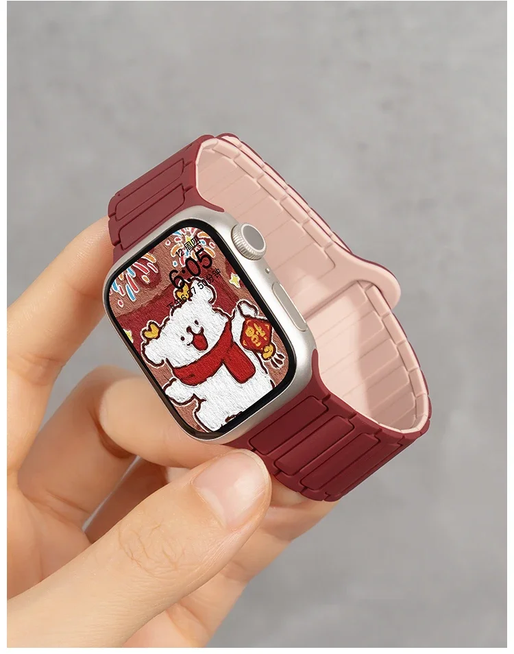 Silicone Strap for Apple Watch 46mm 42mm 49 45mm 41mm 44 40mm Magnetic Band for IWatch Ultra 4/3/2 Series 12 11 10 9 8 7 6 SE 5