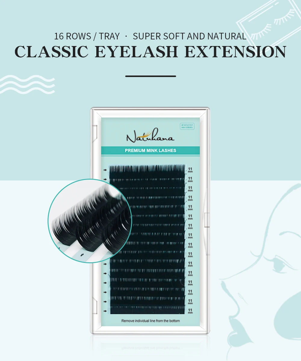 NATUHANA 16Rows B C CC D Eyelash Extensions Individual False Cilio Natural Soft Mink Lashes High Quality Matte Fake Eyelashes