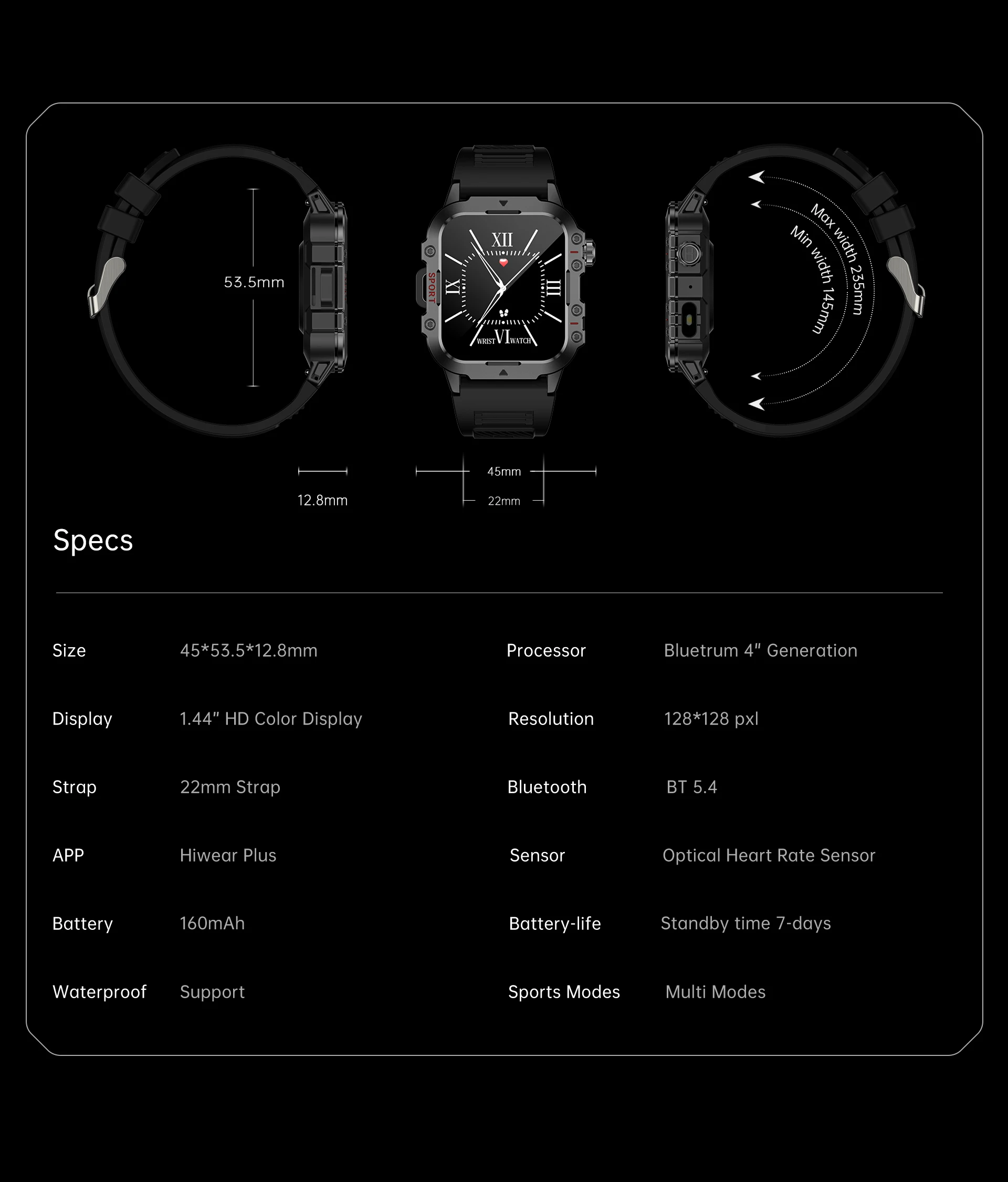 2025 New for Xiaomi Military Smart Watch Men IP67 3ATM Outdoor Sports Fitness Tracker Health Monitor 1.44Inch BT Call Smartwatch