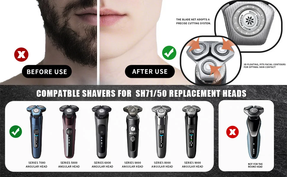 SH71 Replacement Head Compatible For Philips Shavers Series S5000 (S5XXX),S7000 (S7XXX)