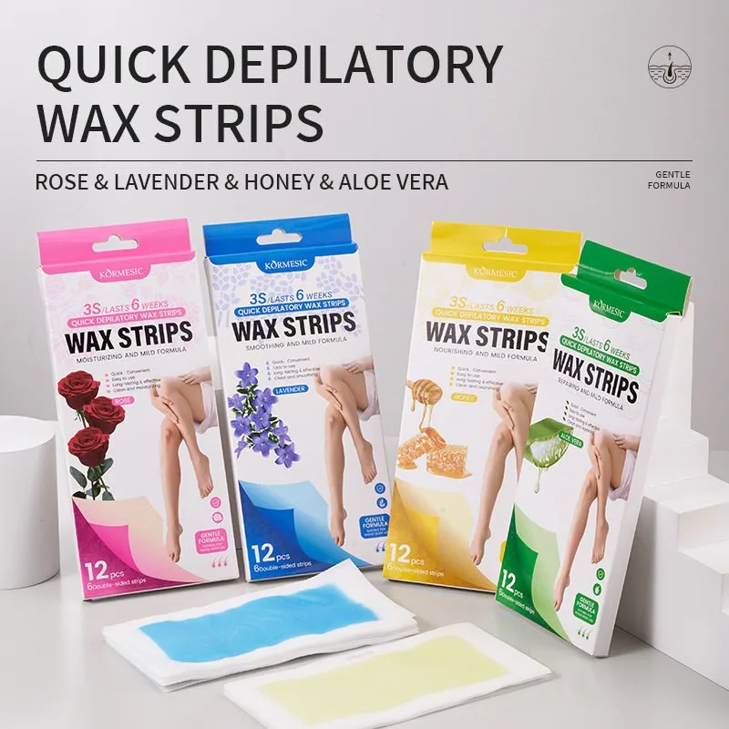 12 Pcs Depilatory Wax Strips Waxing Kit for Women Men Face Leg Arm Body Gentle Non-Irritating Quick Easy Hair Beauty Tools