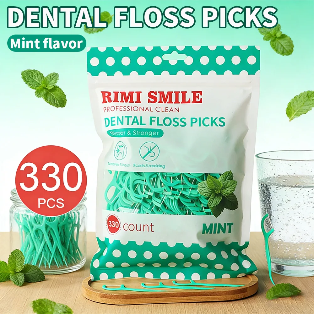 RIMI SMILE-330 Ultra-Fine Toothpicks, Home Set, Mint Dental Floss Stick, One Bag for One Family, Oral Cleaning Tool