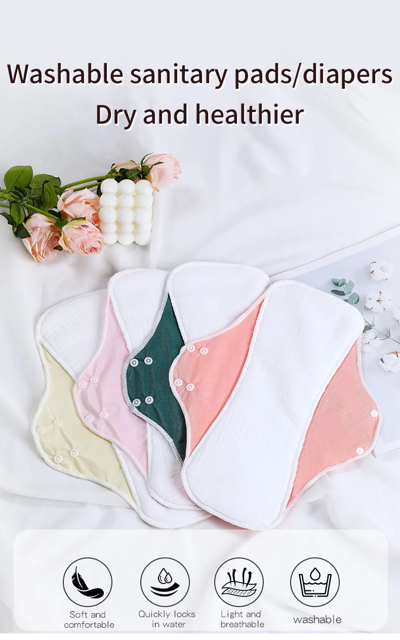 AIO Ultra Absorbent Cotton Yarn Sanitary Pads Washable Reusable Feminine Hygiene Pads for Heavy Flow & Daily Use