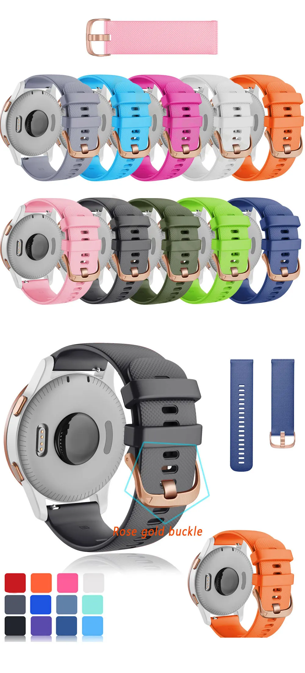 18 20 22mm Smart Watch Strap For Garmin Venu 2S 2 Plus 2Plus/Vivoactive 3S 4S 3 4 Silicone Band Watchband Bracelet Wristband