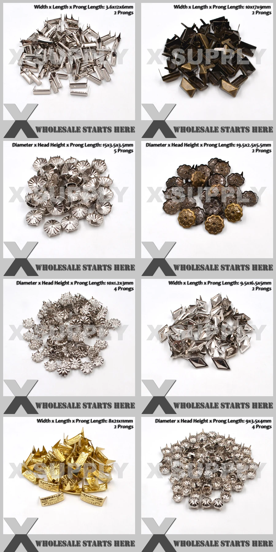 Punk DIY English UK 77 Round Cone Stud in Silver Color with 2 Prongs (Over 20Lots Will Get 35% Off) Used for Leather Craft