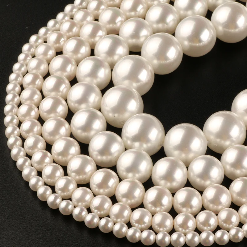 2/3/4/6/8/10/12/14mm Natural Pearls White Shell Round Loose Beads For Jewellery Making Diy Bracelet Necklace 15'' Wholesale