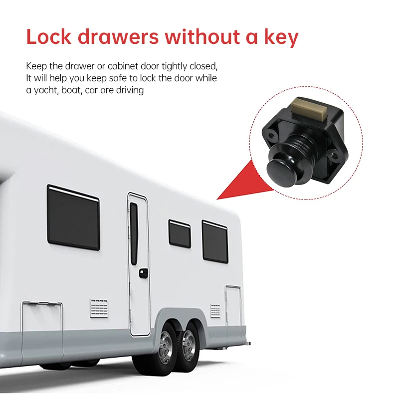 KAK 10pcs Camper Car Push Lock RV Caravan Boat Motor Home Cabinet Drawer Latch Button Locks Furniture Door Lock Hardware