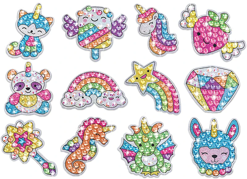 12 Create Big Gem Diamond Painting Sticker Kit Art Craft Girls Boys Unicorn Animal Sealife Magical Mosaic Dot Sticky Toys Gifts
