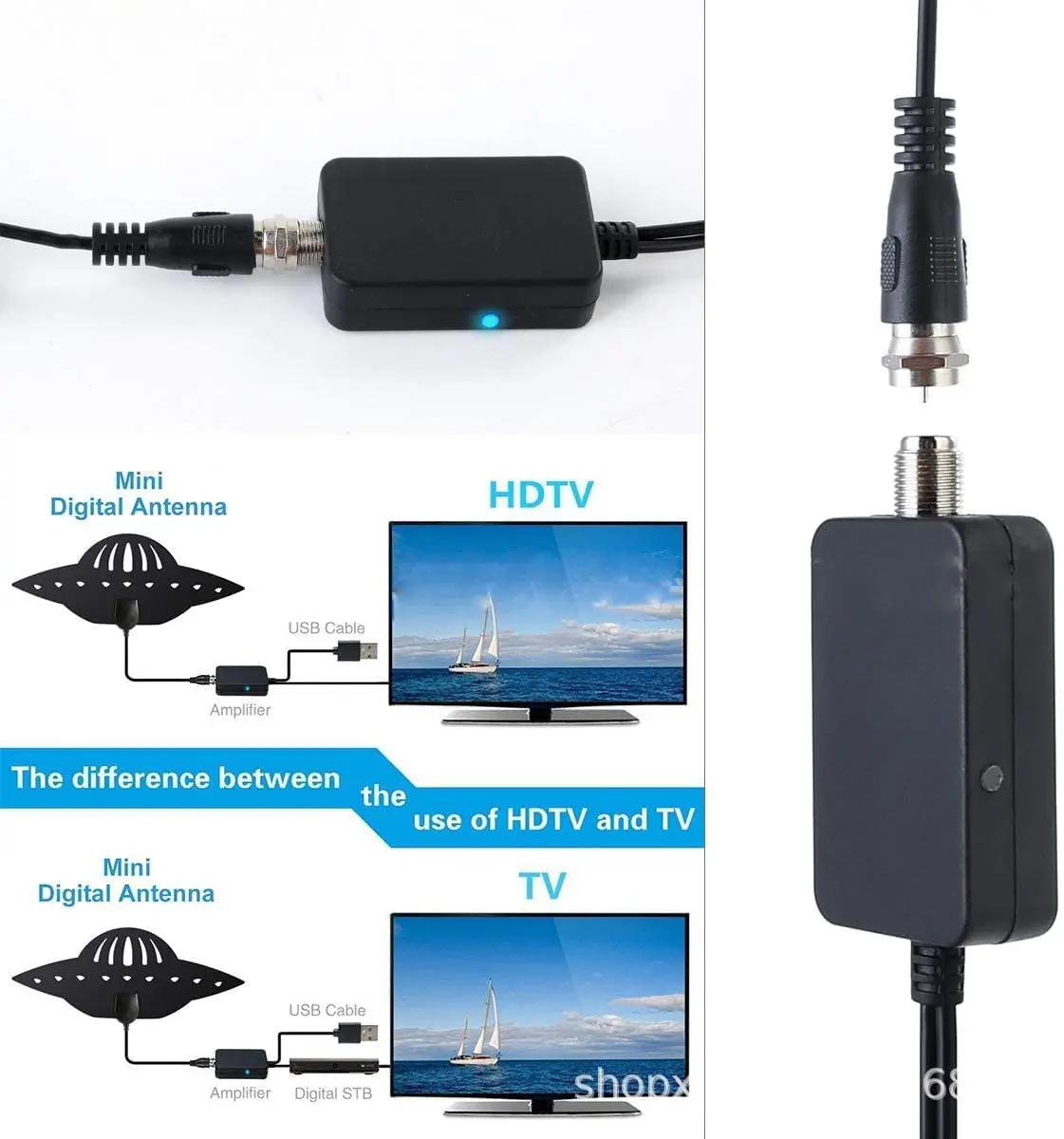 36dB Signal Amplifier Antenna Booster Tuner 200Mile Digital Indoor HDTV Antenna Satellite Receiver TV Antenna for DVB-T DVB-T2