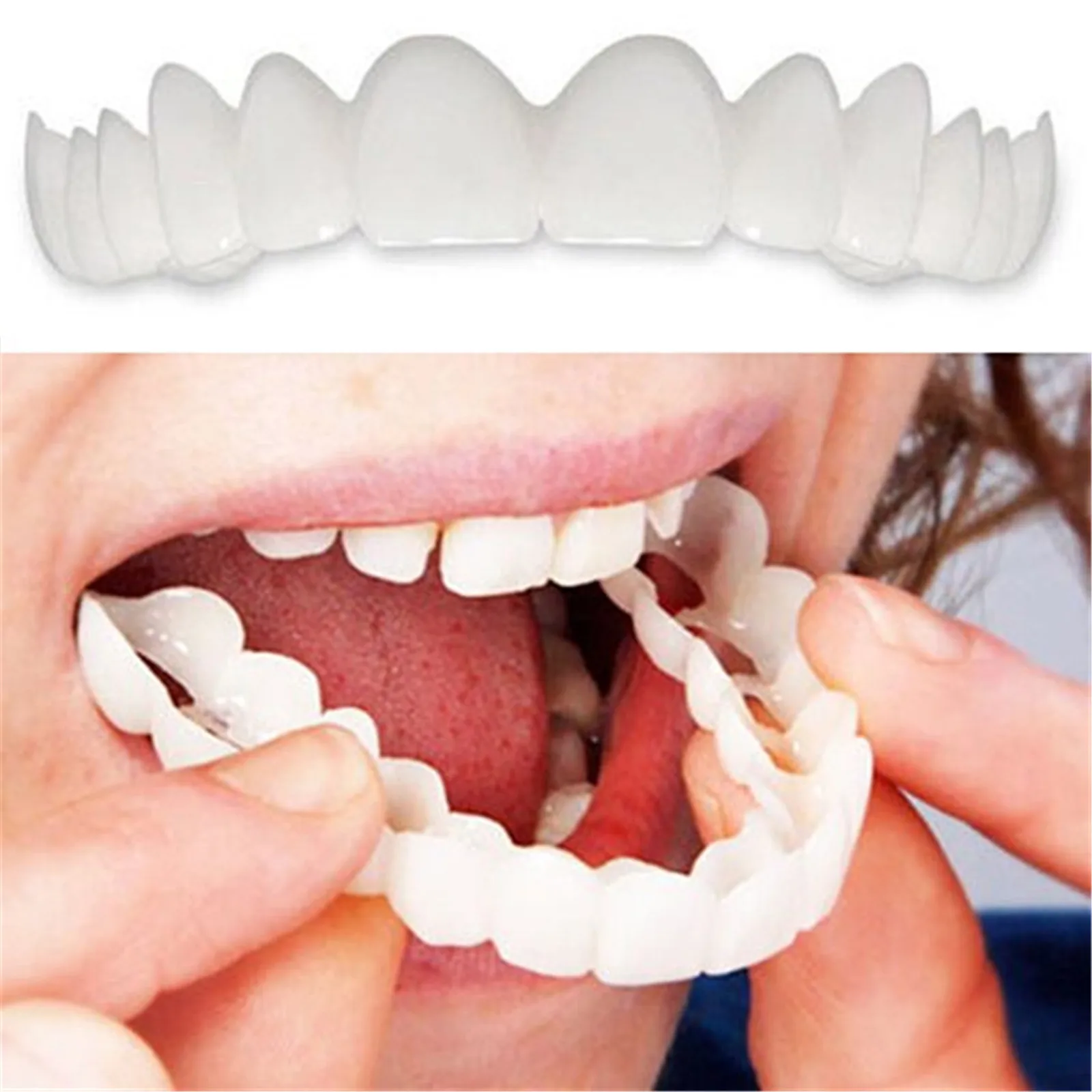 Upper Lower Temporary Comfort Fit Fake Teeth Cosmetic Denture Smile Veneers False Teeth Brace Cover With Gutta Percha Glue Gel
