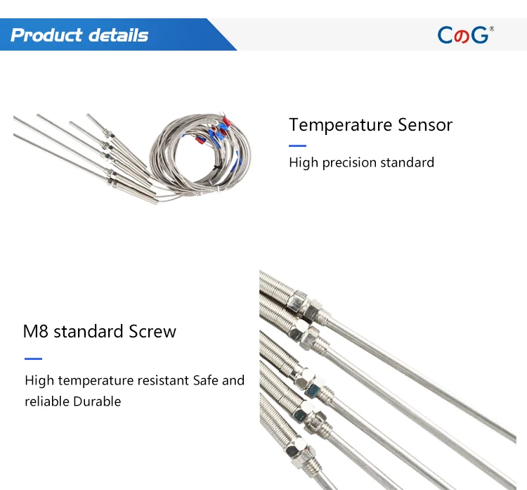 0-800 Degree M8 1m 2m 3m 5m K J PT100 Type 50mm 150mm 100mm 200mm Probe Screw Thread Cable Thermocouple Oven Temperature Sensor