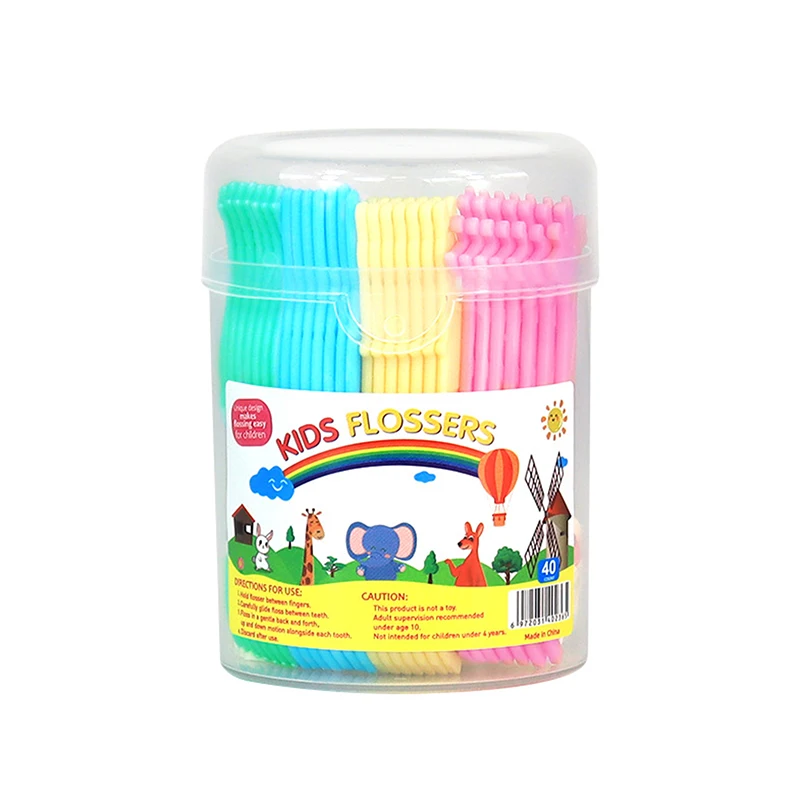 40Pcs Children's Dental Floss Four Cartoon Animal Shape Toothpicks Interdental Floss Clean Teeth Tool Super Thin Floss Stick