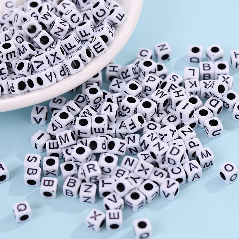 Diy Letter Beads Square Shape Bead Acrylic 6mm Single Colorful Alphabet Beads Women for Jewelry Making Bracelet Necklace 100pcs