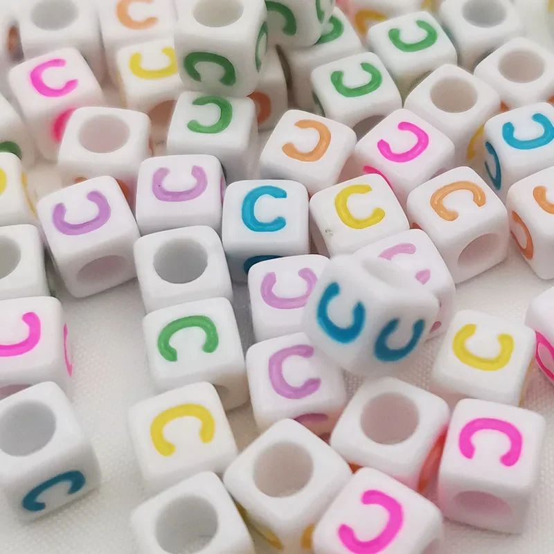 Diy Letter Beads Square Shape Bead Acrylic 6mm Single Colorful Alphabet Beads Women for Jewelry Making Bracelet Necklace 100pcs
