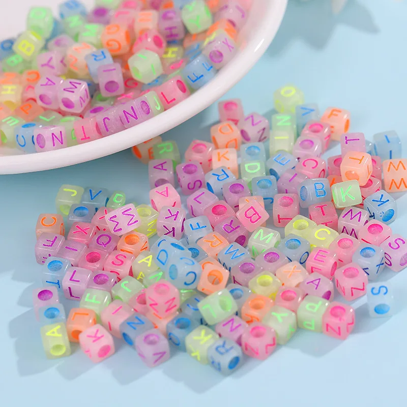 Diy Letter Beads Square Shape Bead Acrylic 6mm Single Colorful Alphabet Beads Women for Jewelry Making Bracelet Necklace 100pcs