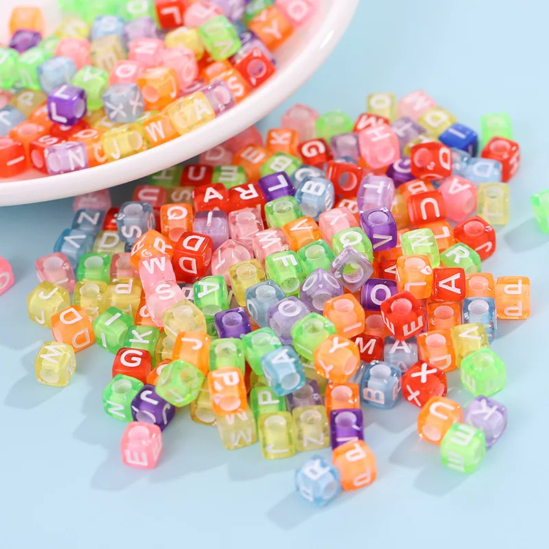 Diy Letter Beads Square Shape Bead Acrylic 6mm Single Colorful Alphabet Beads Women for Jewelry Making Bracelet Necklace 100pcs