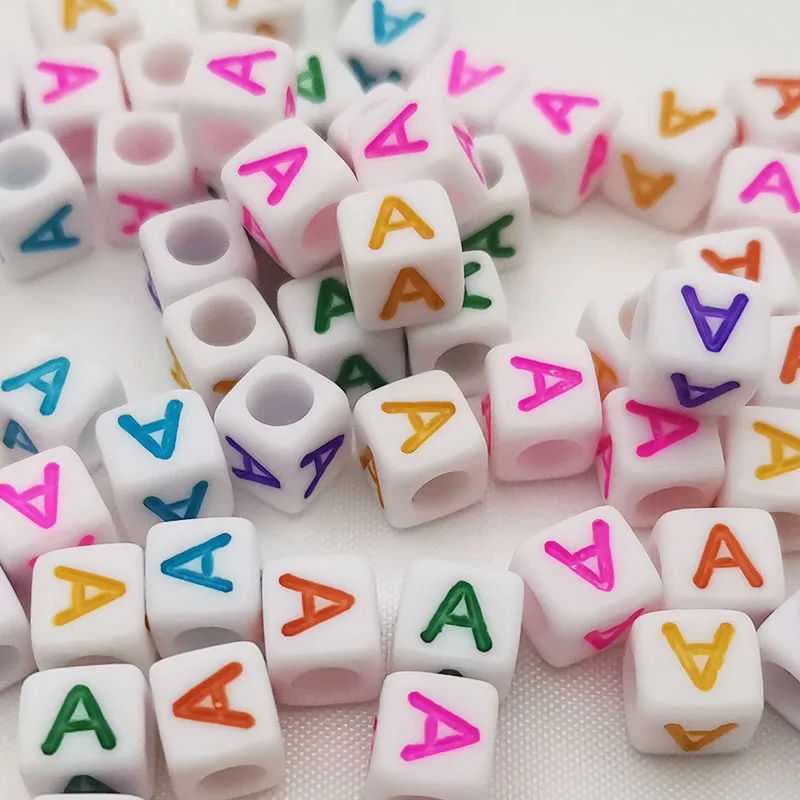 Diy Letter Beads Square Shape Bead Acrylic 6mm Single Colorful Alphabet Beads Women for Jewelry Making Bracelet Necklace 100pcs
