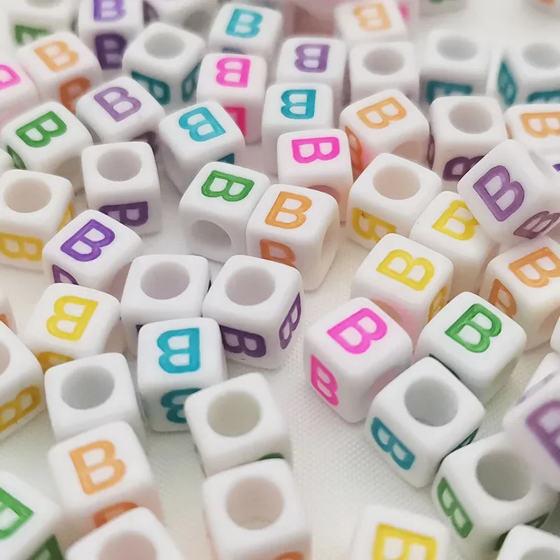 Diy Letter Beads Square Shape Bead Acrylic 6mm Single Colorful Alphabet Beads Women for Jewelry Making Bracelet Necklace 100pcs