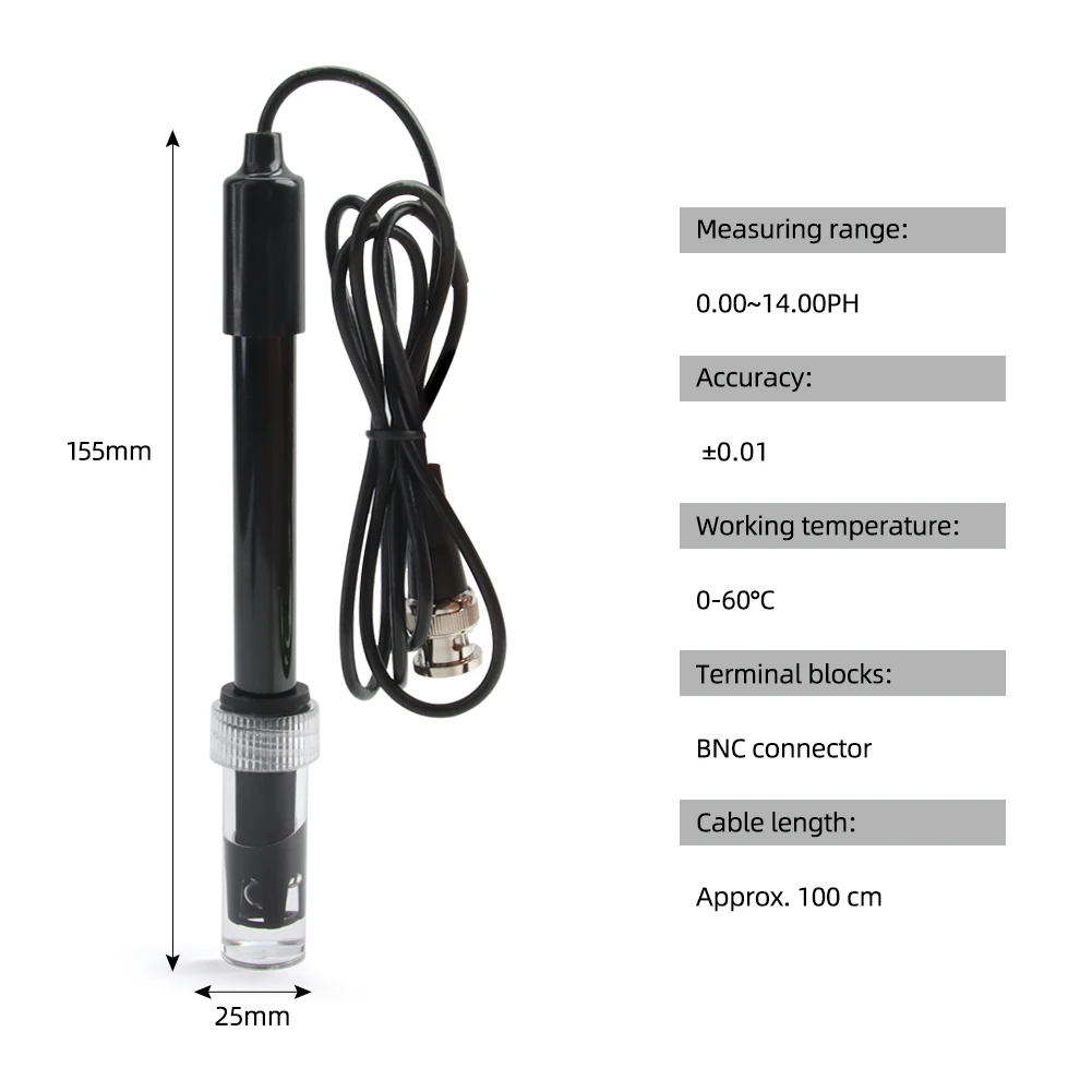 Yieryi Ph Replacement Probe Aquarium Hydroponic Laboratory Electrode Ph Meter Potential Test BNC Q9 Connector 1.2/3M Wire Probe