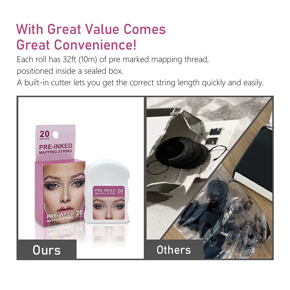 White Eyebrow Mapping String for Microblading Brow Map Line Premium Pre-Inked Measuring tool for Eyebrow Tattoo Permanent Makeup