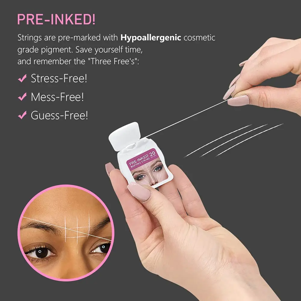 White Eyebrow Mapping String for Microblading Brow Map Line Premium Pre-Inked Measuring tool for Eyebrow Tattoo Permanent Makeup