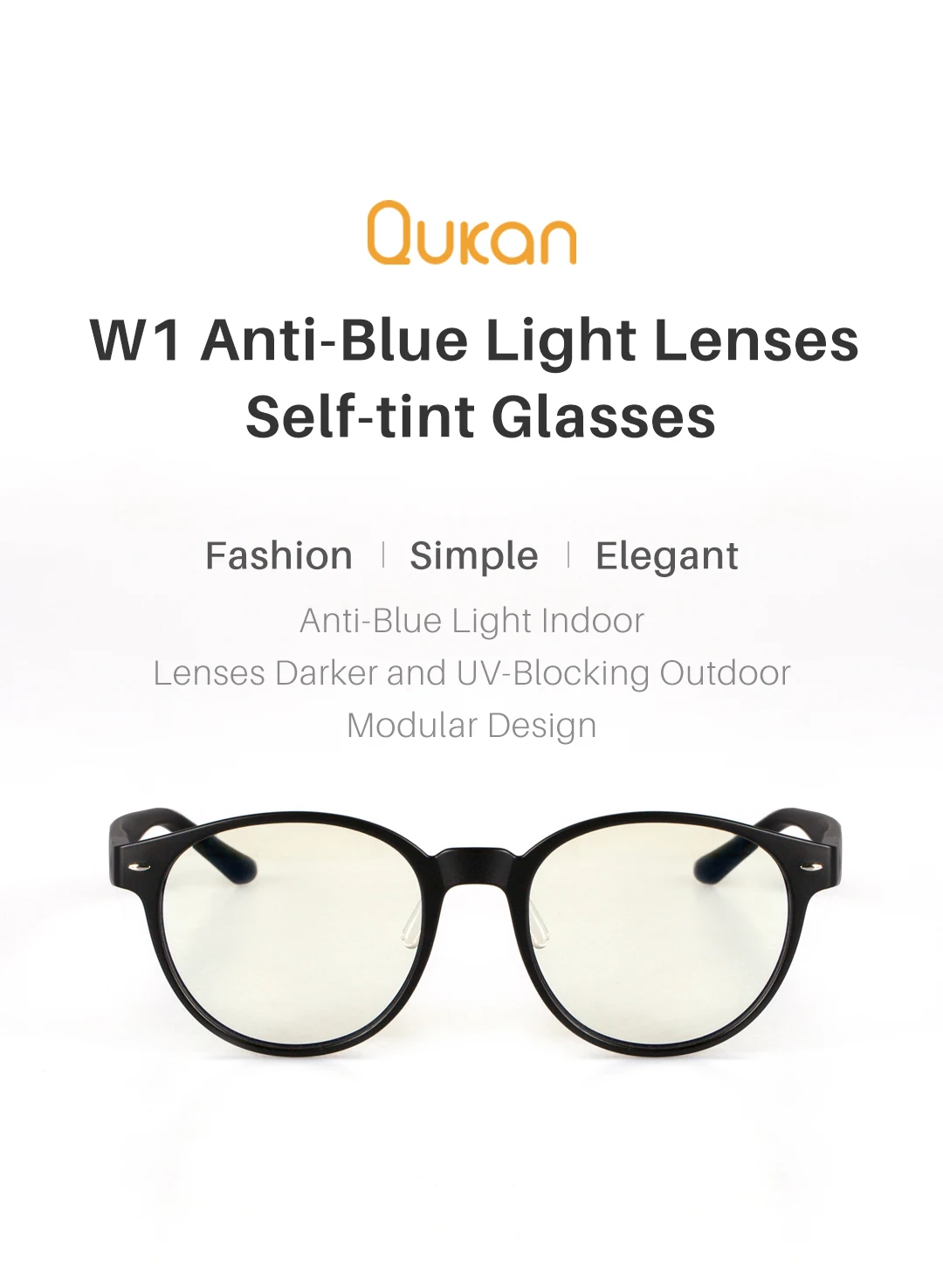 Qukan Anti-Blue-rays W1 Glasses Photochromic Protective Glasses 35% Blue Blocking Modular Design For Daily Life