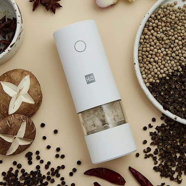 huohou Electric Grinder Automatic Mill Pepper And Salt LED Light 5 Modes Peper Spice Grain Pulverizer For Cooking