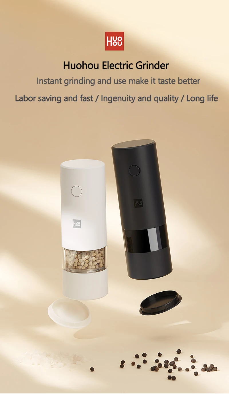 huohou Electric Grinder Automatic Mill Pepper And Salt LED Light 5 Modes Peper Spice Grain Pulverizer For Cooking