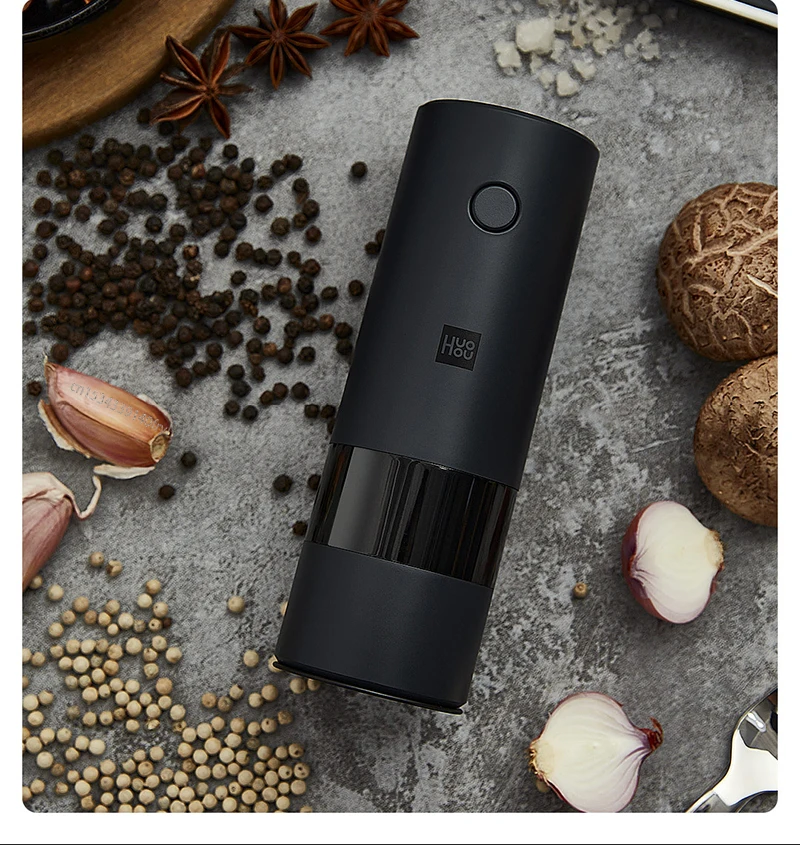 huohou Electric Grinder Automatic Mill Pepper And Salt LED Light 5 Modes Peper Spice Grain Pulverizer For Cooking