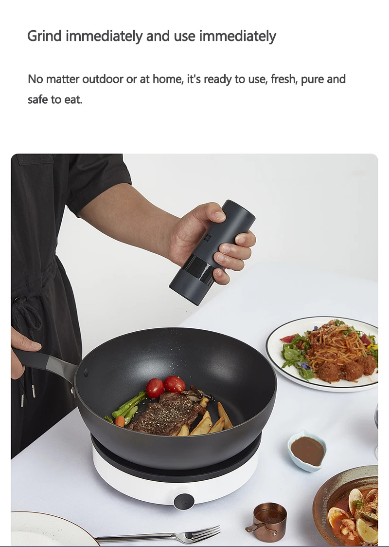 huohou Electric Grinder Automatic Mill Pepper And Salt LED Light 5 Modes Peper Spice Grain Pulverizer For Cooking
