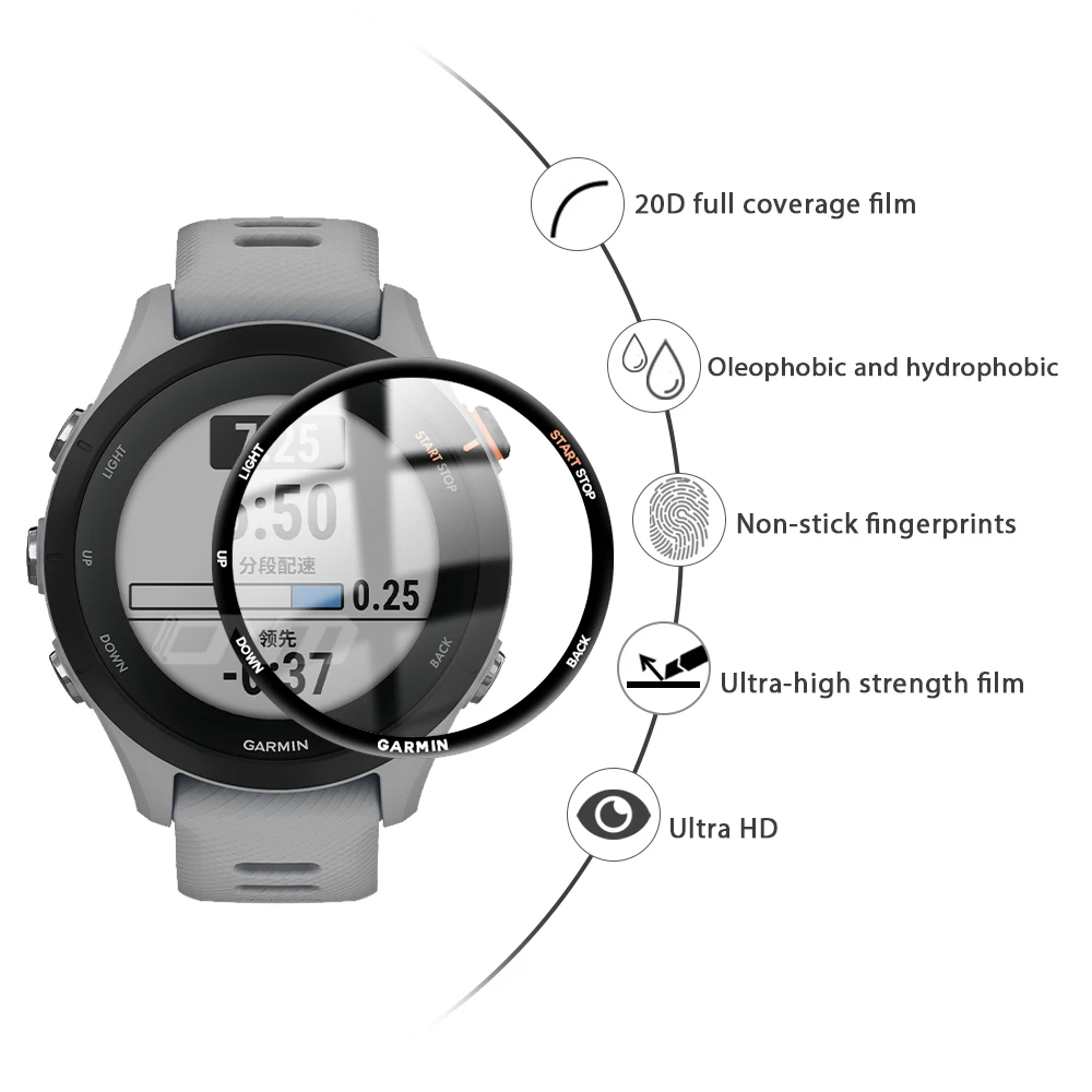 Screen Protector for Garmin Forerunner 255 - 5D Full Coverage Flexible Protective Film, Scratch-resistant Accessories Not Glass