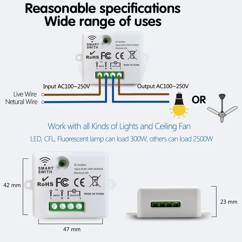 1/2/3 Gang Wireless Wall Switch RF 433Mhz Interruptor for Light Lamp Mini Smart Switch Smart Home Receiver Apartment Residential