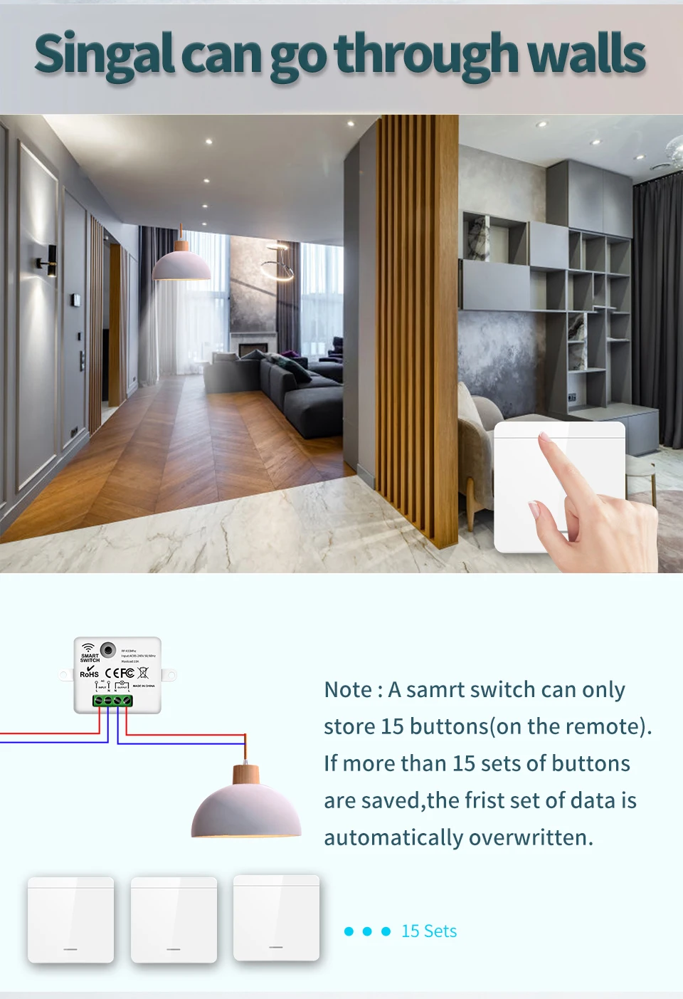 1/2/3 Gang Wireless Wall Switch RF 433Mhz Interruptor for Light Lamp Mini Smart Switch Smart Home Receiver Apartment Residential