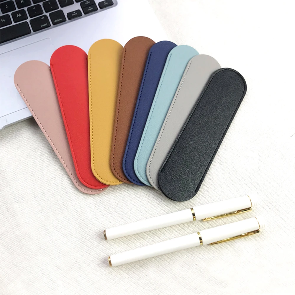 Custom Letters PU Leather Pencil Case Advertising Company Logo School Office Small Pen Holder Ballpen Storage Bag DIY Name Gift