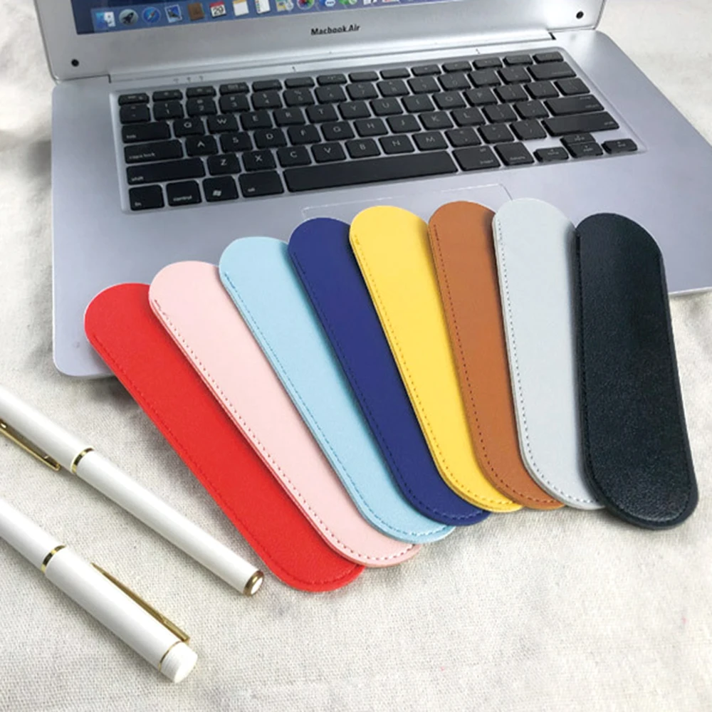 Custom Letters PU Leather Pencil Case Advertising Company Logo School Office Small Pen Holder Ballpen Storage Bag DIY Name Gift
