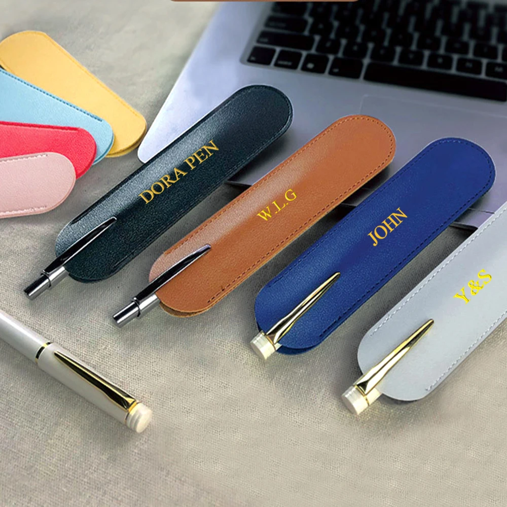 Custom Letters PU Leather Pencil Case Advertising Company Logo School Office Small Pen Holder Ballpen Storage Bag DIY Name Gift