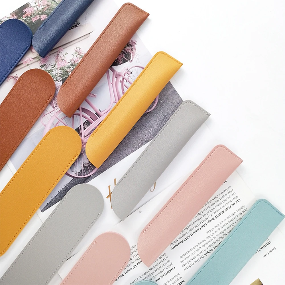 Custom Letters PU Leather Pencil Case Advertising Company Logo School Office Small Pen Holder Ballpen Storage Bag DIY Name Gift
