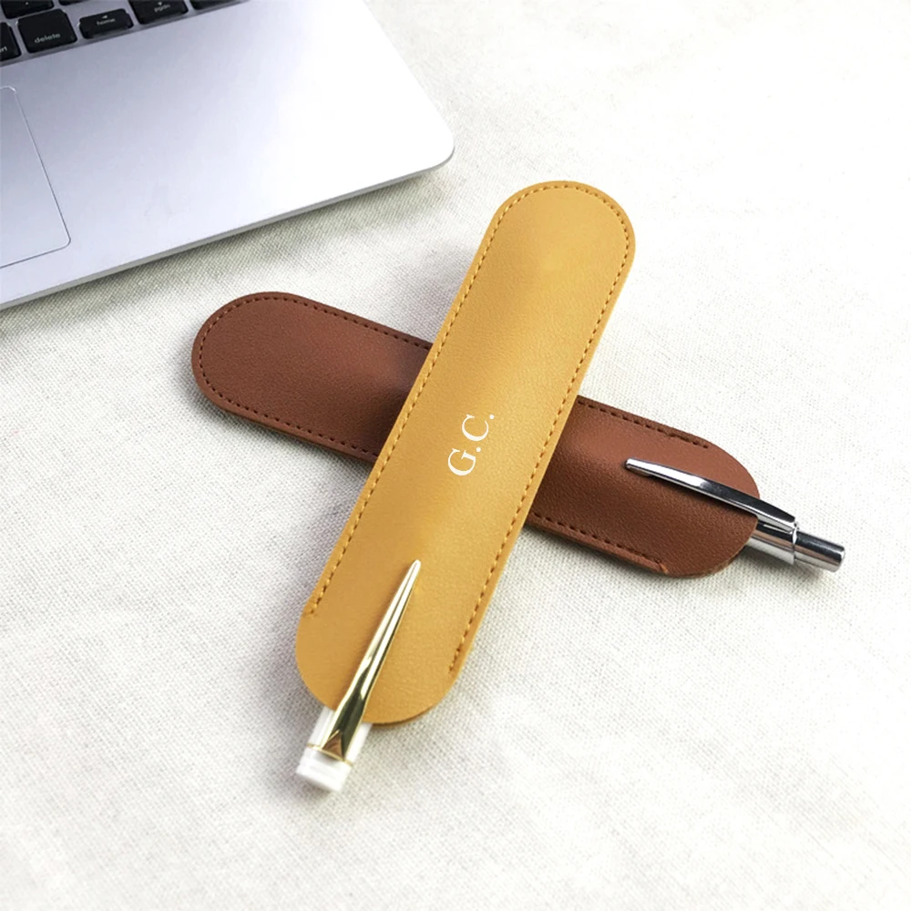 Custom Letters PU Leather Pencil Case Advertising Company Logo School Office Small Pen Holder Ballpen Storage Bag DIY Name Gift