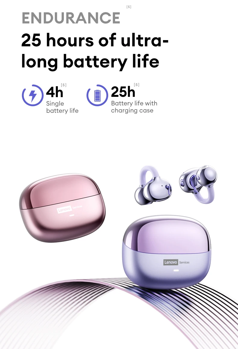 Lenovo LE302 Wireless Bluetooth 6.0 Headset Long Battery Life Sports Ear Clip Earphones HIFI Stereo Noise Cancelling Headphones