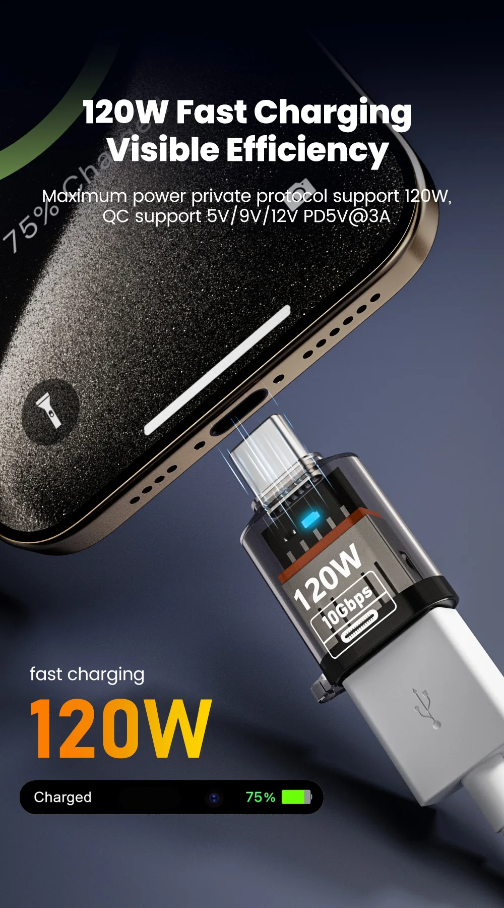Olaf 120W Type C To USB A OTG Adapter USB 3.2 to Type C Fast Charging Connector For iPhone 15 16 Macbook iPad Huawei P60Xiaomi