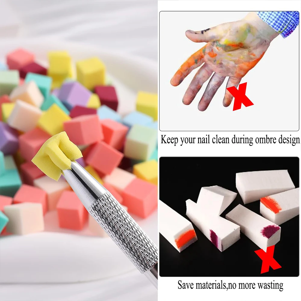 LINMANDA 200/50PCS Nail Sponge Sponge with Grab Pen and Sponge Grab Clip Set Nail Gradient Color Nail Tool Accessories