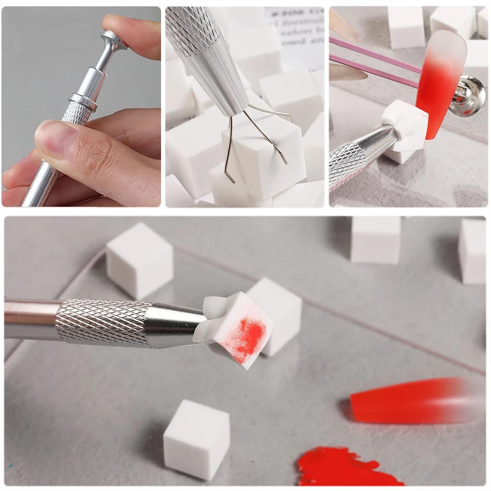 LINMANDA 200/50PCS Nail Sponge Sponge with Grab Pen and Sponge Grab Clip Set Nail Gradient Color Nail Tool Accessories