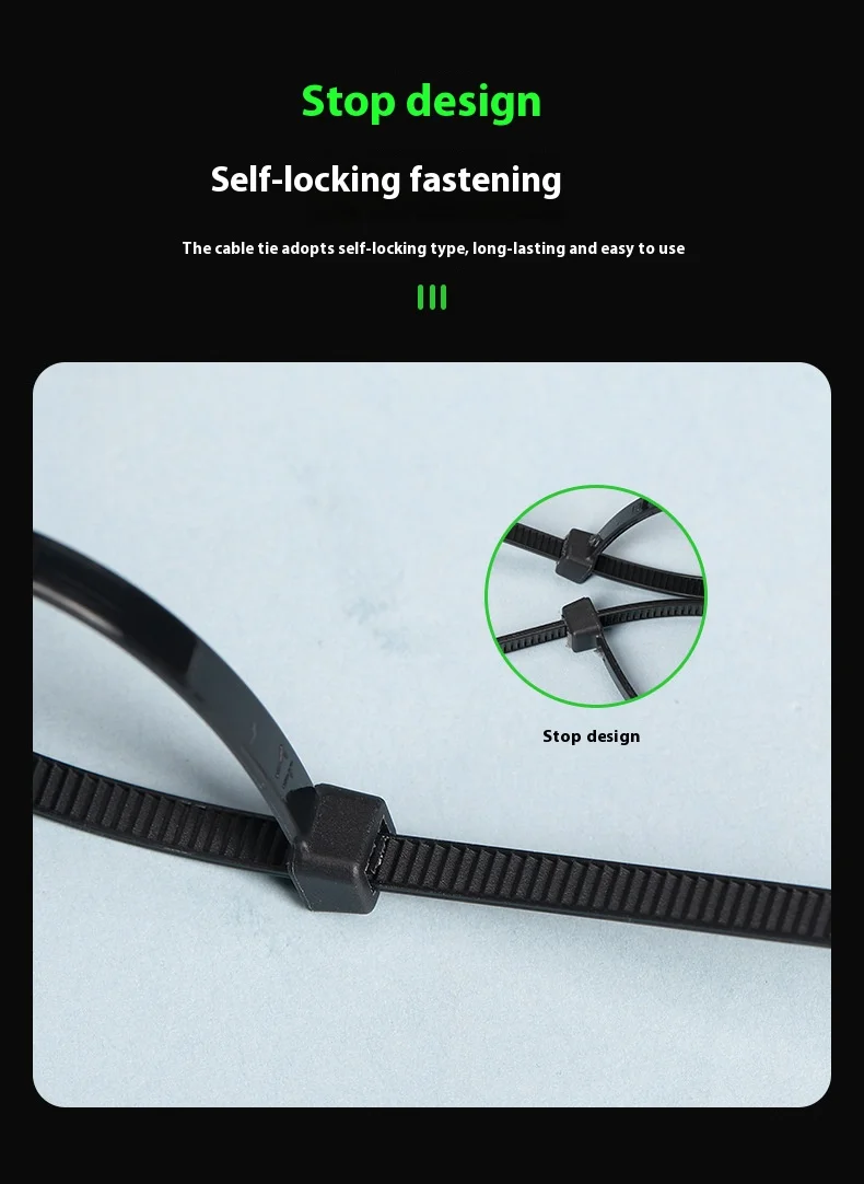 100 PCS Self-locking Plastic Nylon Tie Black Fastening Strap Cable-Tie-Set Cable Zip Tie Fastening Ring Zip Wraps Strap Tie